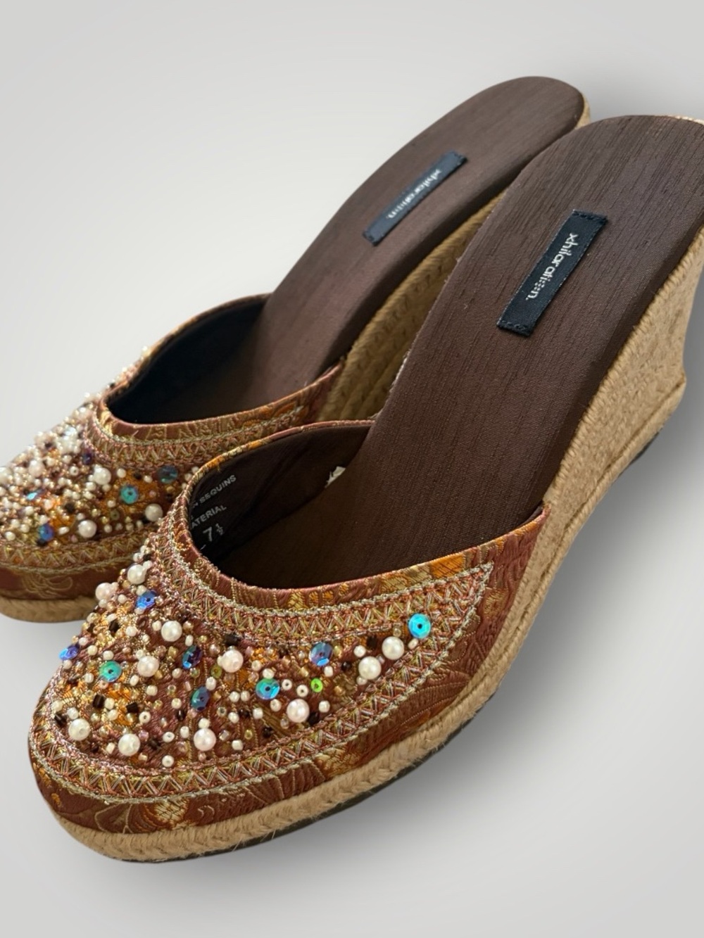 Embellished Beaded Boho Y2K Brown Wedge Mules by Xhilaration